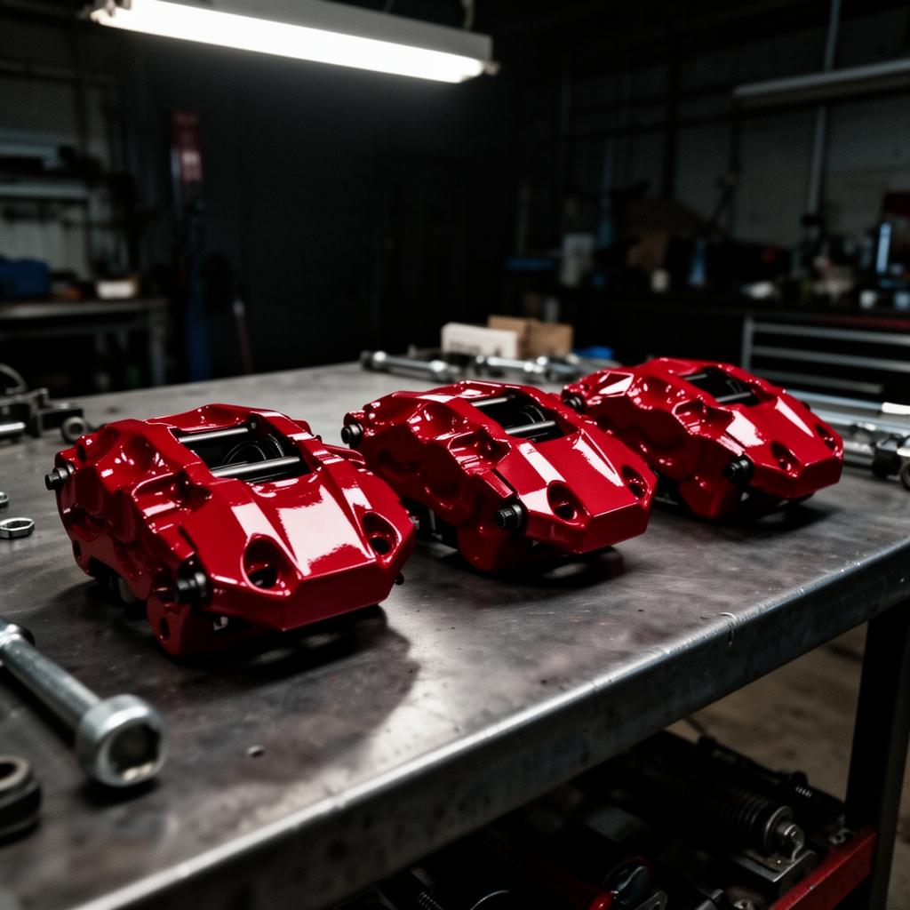 Brake caliper refinish — 4-pot calipers · Candy Red · High temp clear